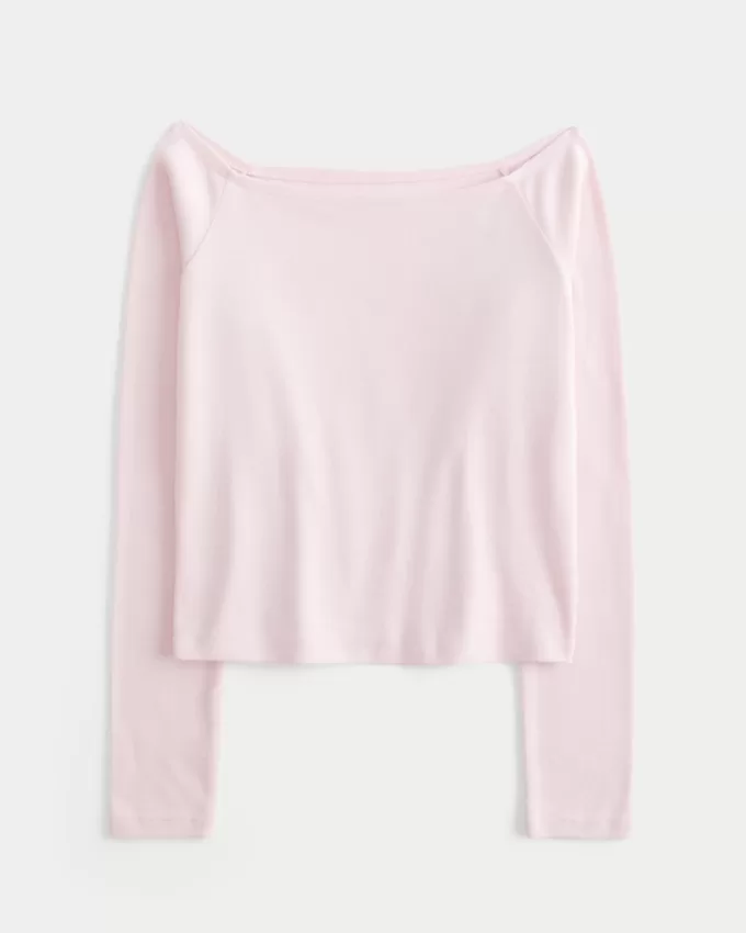 Long-Sleeve Off-the-Shoulder Top,Long-Sleeve Off-the-Shoulder Top