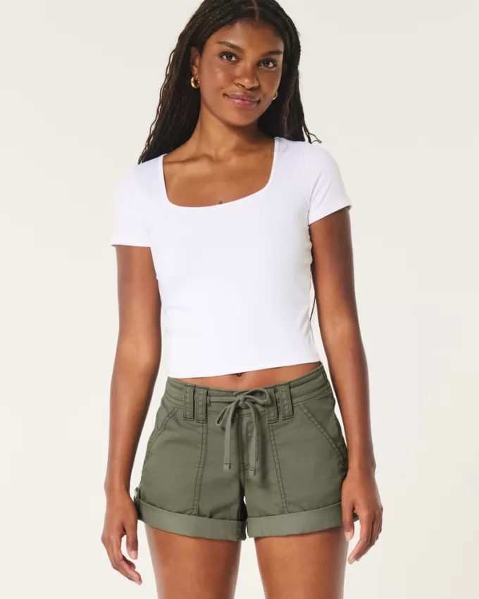 Low-Rise Adjustable Hem Shorts,Low-Rise Adjustable Hem Shorts