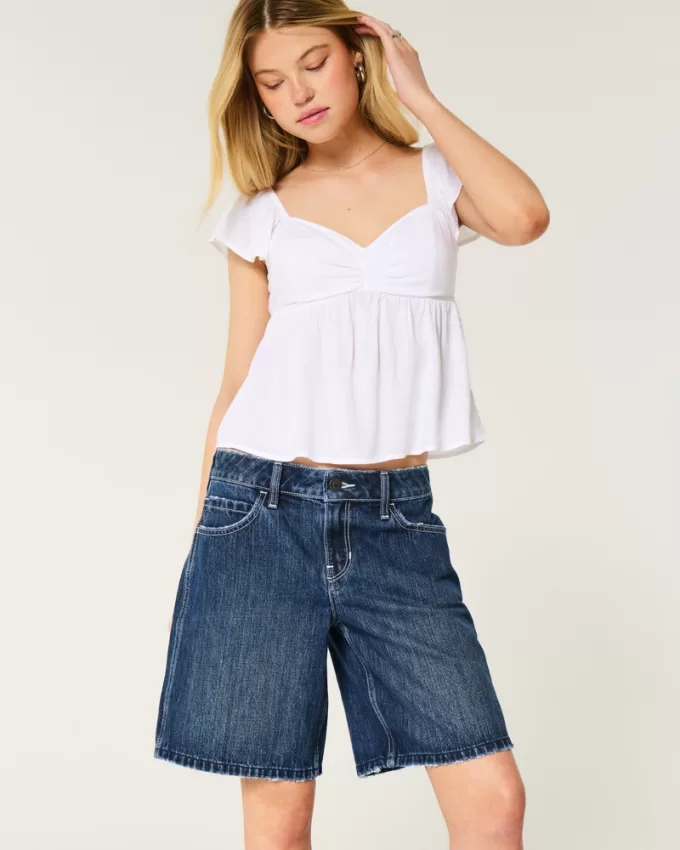 Low-Rise Dark Rinse Wash Baggy Jort,Low-Rise Dark Rinse Wash Baggy Jort