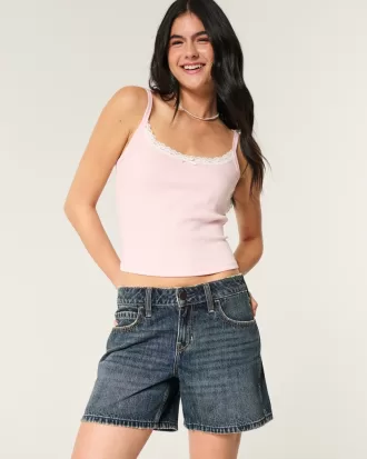 Low-Rise Dark Wash Baggy Denim Shorts 5″,Low-Rise Dark Wash Baggy Denim Shorts 5″