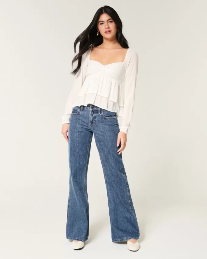 Low-Rise Dark Wash Baggy Flare Jean,Low-Rise Dark Wash Baggy Flare Jean