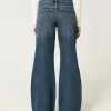 Low-Rise Dark Wash Baggy Flare Jeans,Low-Rise Dark Wash Baggy Flare Jeans