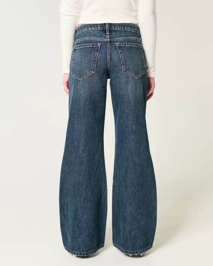 Low-Rise Dark Wash Baggy Flare Jeans,Low-Rise Dark Wash Baggy Flare Jeans