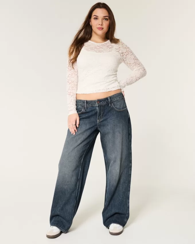 Low-Rise Dark Wash Baggy Jeans,Low-Rise Dark Wash Baggy Jeans