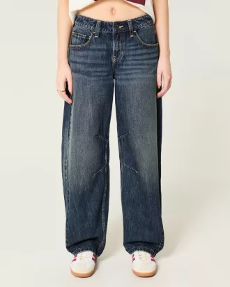 Low Rise Dark Wash Barrel Jeans,Low Rise Dark Wash Barrel Jeans
