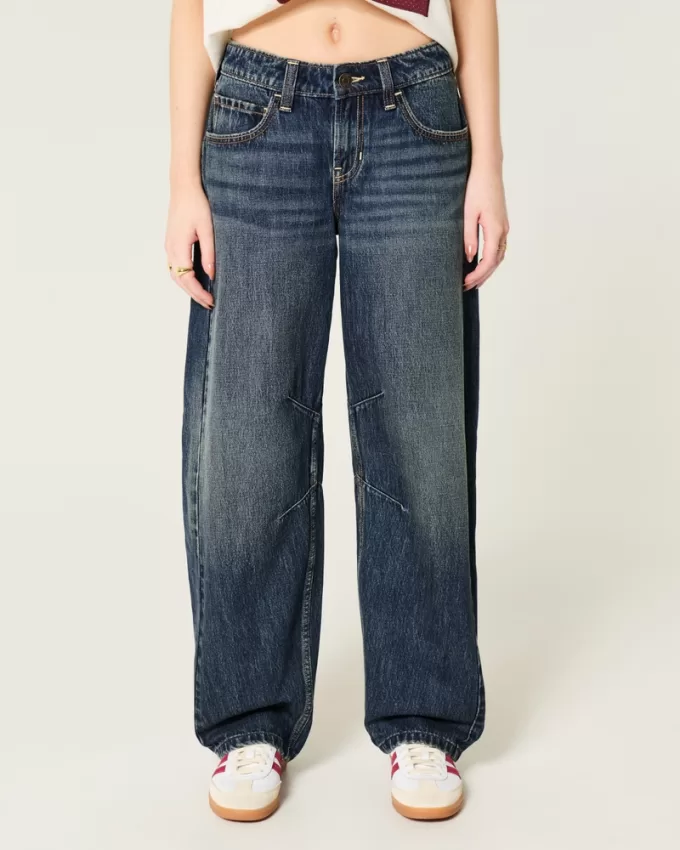 Low Rise Dark Wash Barrel Jeans,Low Rise Dark Wash Barrel Jeans