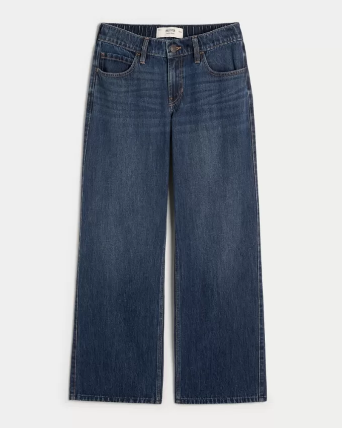 Low-Rise Dark Wash Comfort Waistband Baggy Jeans,Low-Rise Dark Wash Comfort Waistband Baggy Jeans