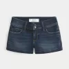 Low-Rise Dark Wash Denim Shortie Shorts,Low-Rise Dark Wash Denim Shortie Shorts