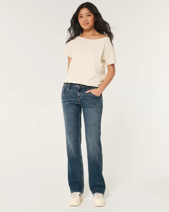 Low-Rise Dark Wash Relaxed Straight Jeans,Low-Rise Dark Wash Relaxed Straight Jeans