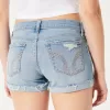 Low-Rise Distressed Light Wash Denim Shorts,Low-Rise Distressed Light Wash Denim Shorts