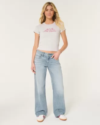 Low-Rise Distressed Medium Wash Baggy Jeans,Low-Rise Distressed Medium Wash Baggy Jeans