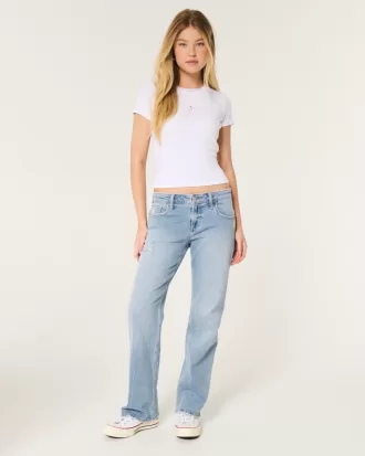Low-Rise Distressed Medium Wash Relaxed Straight Jeans,Low-Rise Distressed Medium Wash Relaxed Straight Jeans