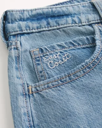 Low-Rise Embroidered Shells Medium Wash Tapered Baggy Ankle Jeans,Low-Rise Embroidered Shells Medium Wash Tapered Baggy Ankle Jeans