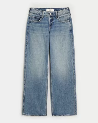 Low-Rise Floral Embroidered Medium Wash Baggy Jeans,Low-Rise Floral Embroidered Medium Wash Baggy Jeans