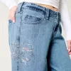 Low-Rise Floral Embroidered Medium Wash Super Baggy Jeans,Low-Rise Floral Embroidered Medium Wash Super Baggy Jeans