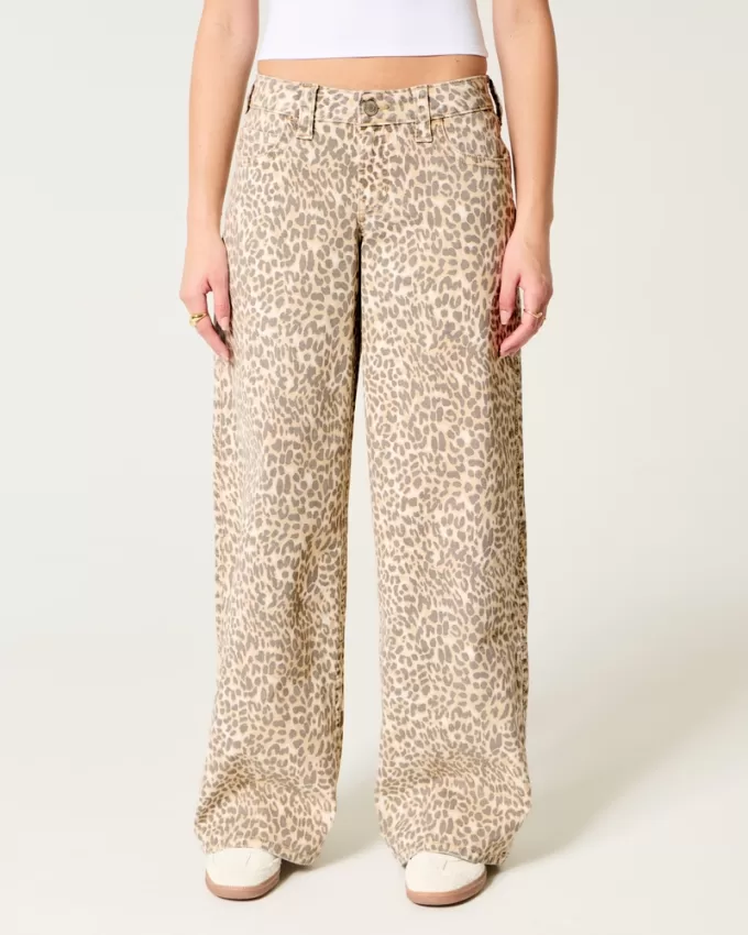 Low-Rise Leopard Print Super Baggy Jeans,Low-Rise Leopard Print Super Baggy Jeans