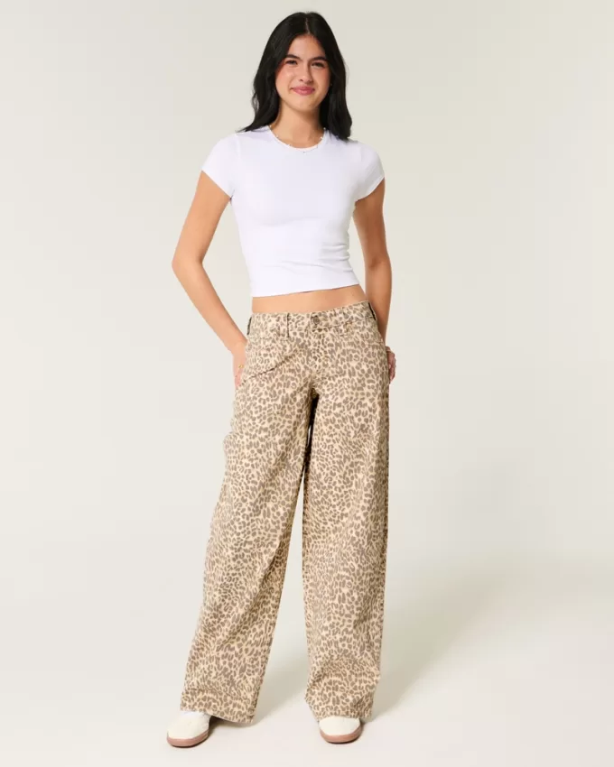 Low-Rise Leopard Print Super Baggy Jeans,Low-Rise Leopard Print Super Baggy Jeans
