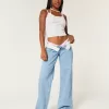 Low-Rise Light Wash Foldover Waist Baggy Jeans,Low-Rise Light Wash Foldover Waist Baggy Jeans