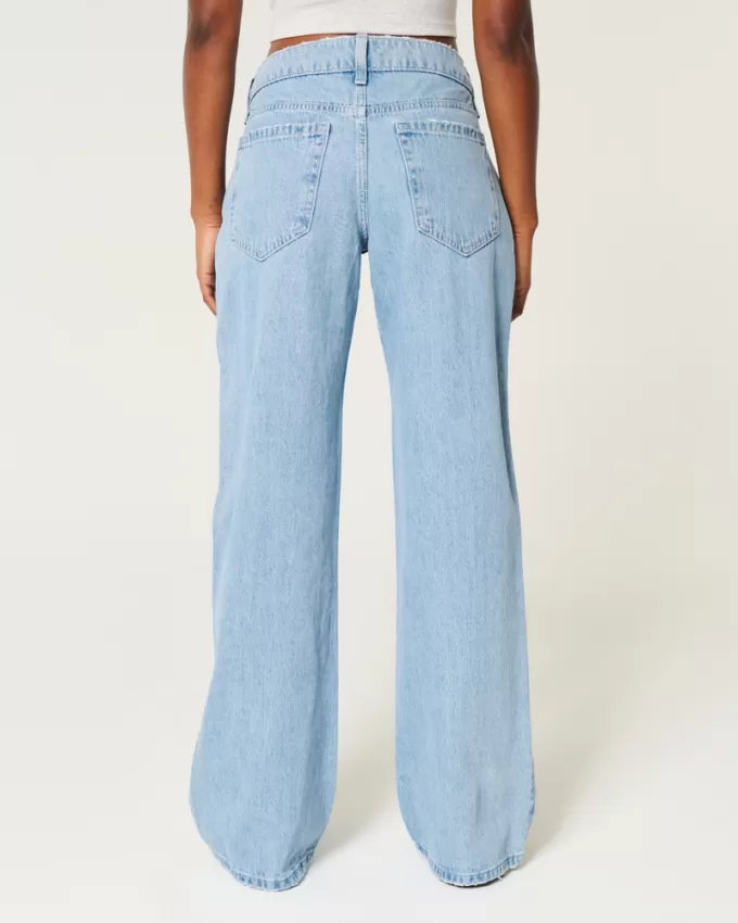 Low-Rise Light Wash Foldover Waist Baggy Jeans,Low-Rise Light Wash Foldover Waist Baggy Jeans