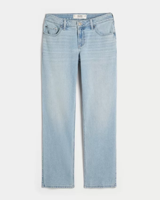 Low-Rise Light Wash Heart Embroidered Straight Jeans,Low-Rise Light Wash Heart Embroidered Straight Jeans