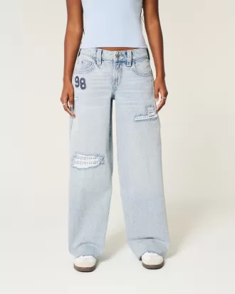 Low-Rise Light Wash Patchwork Super Baggy Jeans,Low-Rise Light Wash Patchwork Super Baggy Jeans