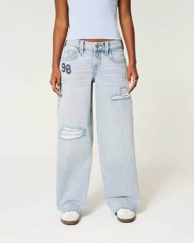 Low-Rise Light Wash Patchwork Super Baggy Jeans,Low-Rise Light Wash Patchwork Super Baggy Jeans