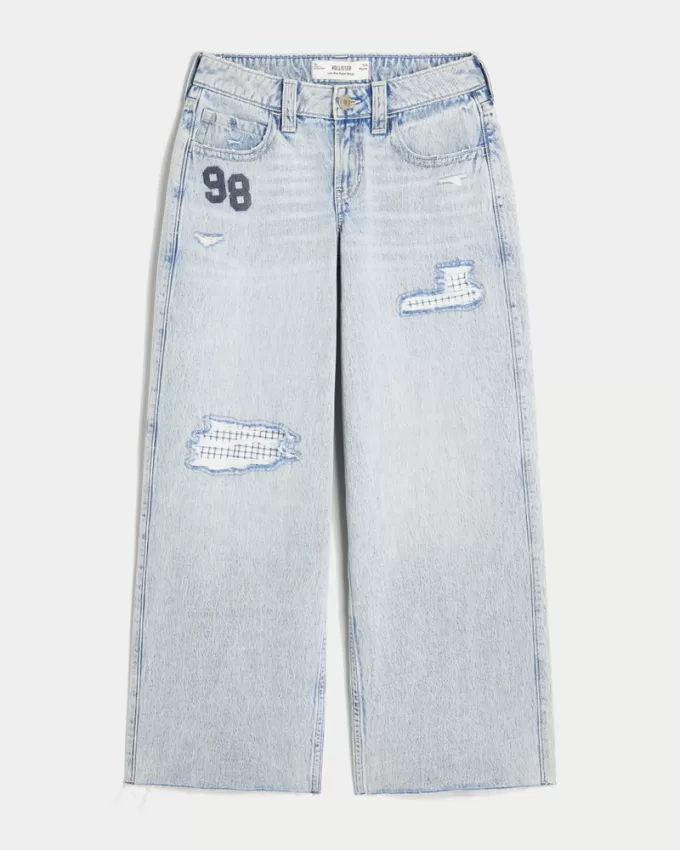 Low-Rise Light Wash Patchwork Super Baggy Jeans,Low-Rise Light Wash Patchwork Super Baggy Jeans