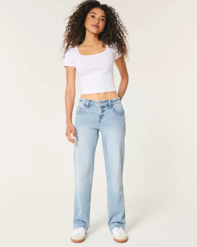 Low-Rise Light Wash Relaxed Straight Jeans,Low-Rise Light Wash Relaxed Straight Jeans