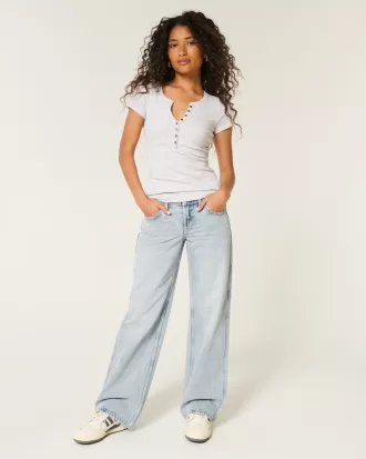 Low-Rise Light Wash Studded Baggy Jeans,Low-Rise Light Wash Studded Baggy Jeans