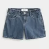 Low-Rise Medium Dark Wash Baggy Denim Carpenter Shorts 5″,Low-Rise Medium Dark Wash Baggy Denim Carpenter Shorts 5″