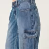 Low-Rise Medium Wash Cargo Baggy Jeans,Low-Rise Medium Wash Cargo Baggy Jeans