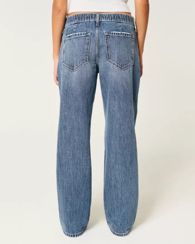 Low-Rise Medium Wash Comfort Waistband Baggy Jeans,Low-Rise Medium Wash Comfort Waistband Baggy Jeans