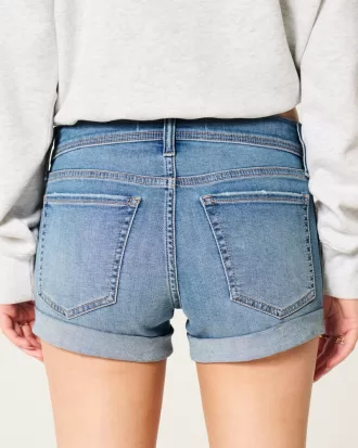 Low-Rise Medium Wash Denim Shortie Shorts,Low-Rise Medium Wash Denim Shortie Shorts