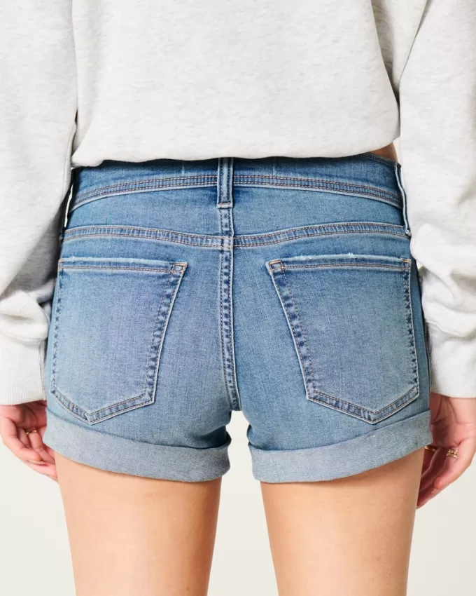 Low-Rise Medium Wash Denim Shortie Shorts,Low-Rise Medium Wash Denim Shortie Shorts