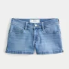 Low-Rise Medium Wash Denim Shortie Shorts,Low-Rise Medium Wash Denim Shortie Shorts