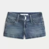 Low-Rise Medium Wash Denim Shortie Shorts,Low-Rise Medium Wash Denim Shortie Shorts