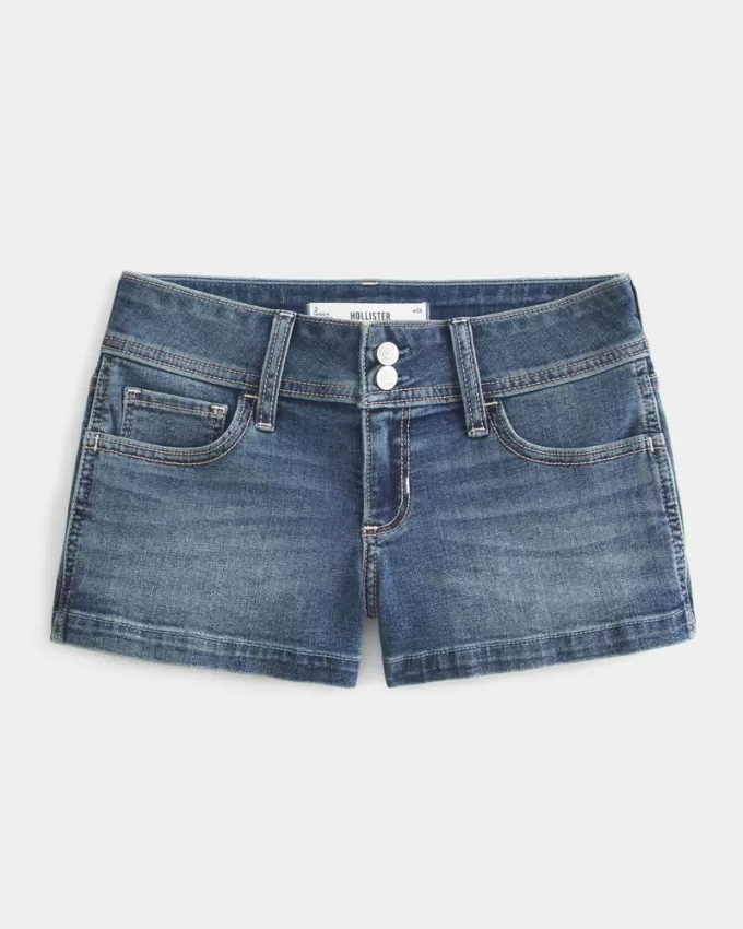 Low-Rise Medium Wash Denim Shortie Shorts,Low-Rise Medium Wash Denim Shortie Shorts