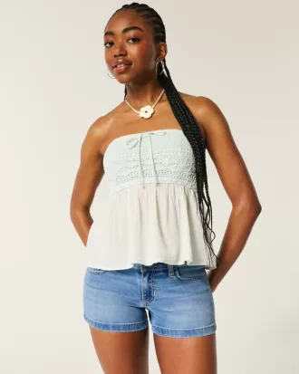 Low-Rise Medium Wash Denim Shortie Shorts,Low-Rise Medium Wash Denim Shortie Shorts