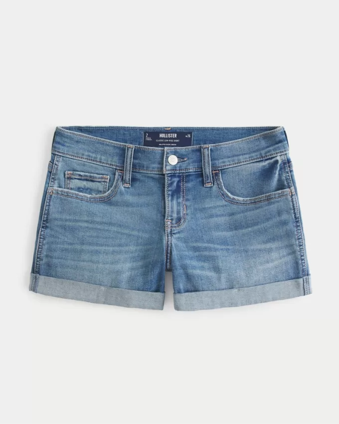 Low-Rise Medium Wash Denim Shorts,Low-Rise Medium Wash Denim Shorts