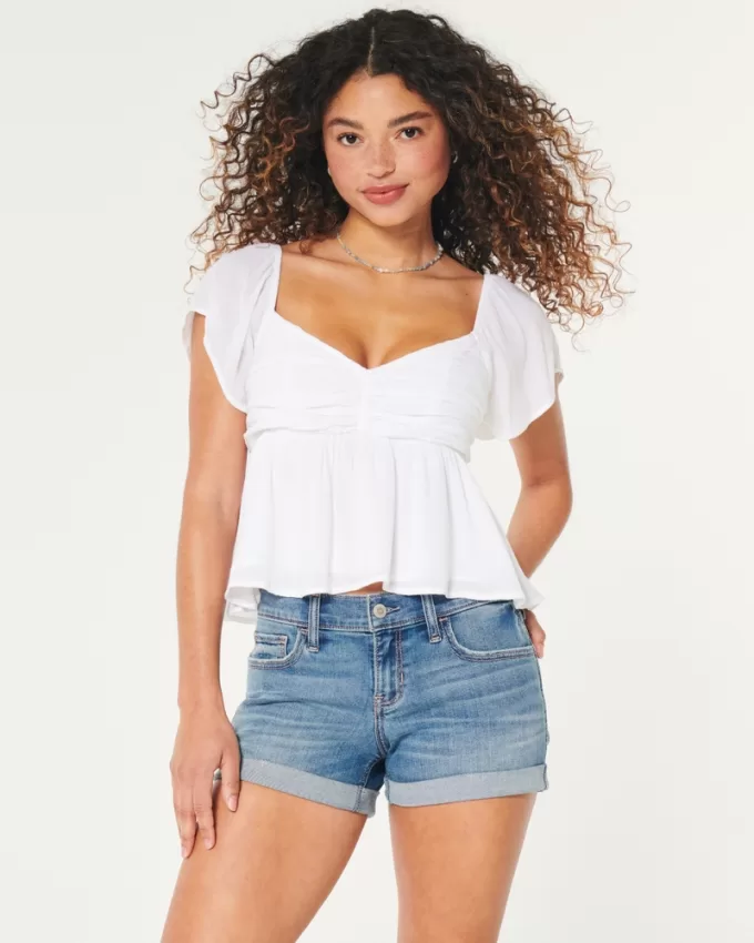 Low-Rise Medium Wash Denim Shorts,Low-Rise Medium Wash Denim Shorts