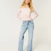Low-Rise Medium Wash Eyelet Bow Loose Jeans,Low-Rise Medium Wash Eyelet Bow Loose Jeans