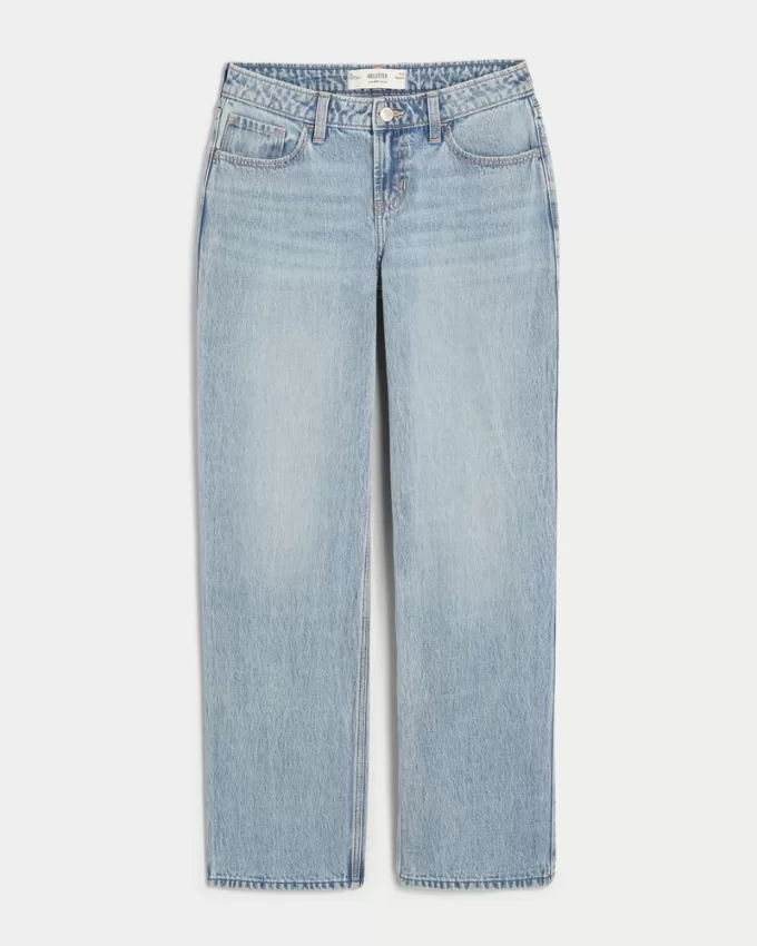 Low-Rise Medium Wash Eyelet Bow Loose Jeans,Low-Rise Medium Wash Eyelet Bow Loose Jeans