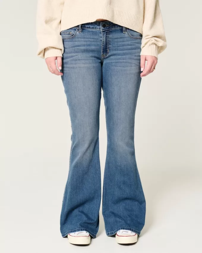 Low-Rise Medium Wash Flare Jeans,Low-Rise Medium Wash Flare Jeans