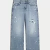 Low-Rise Medium Wash Floral Ripped Baggy Jeans,Low-Rise Medium Wash Floral Ripped Baggy Jeans