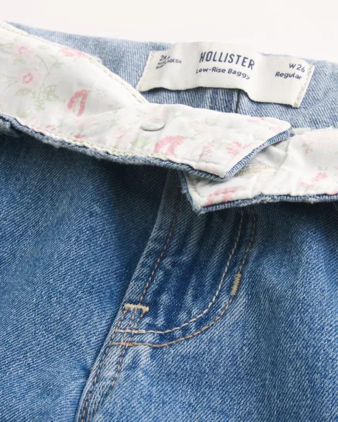 Low-Rise Medium Wash Foldover Waist Baggy Jean,Low-Rise Medium Wash Foldover Waist Baggy Jean