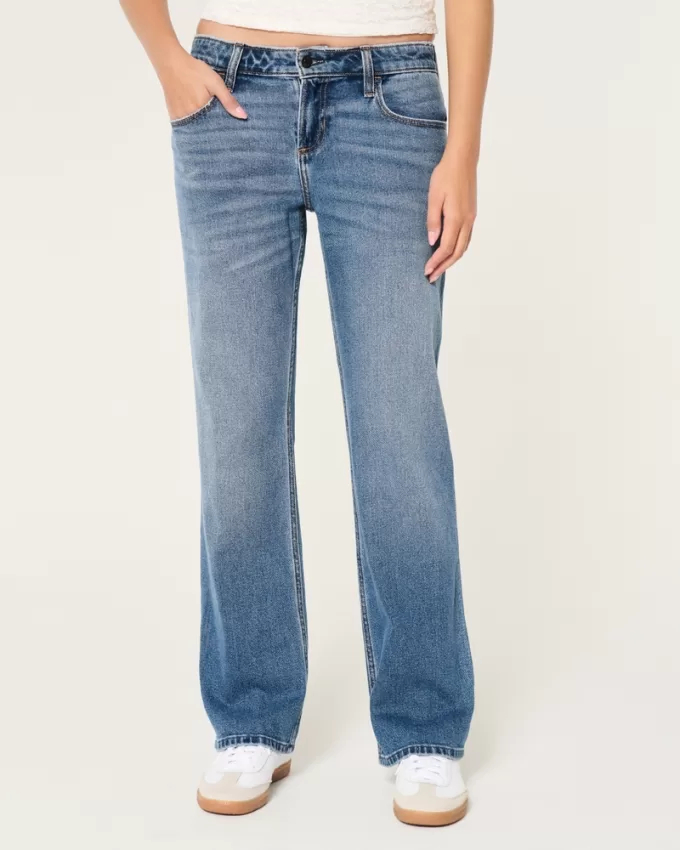 Low-Rise Medium Wash Relaxed Straight Jeans,Low-Rise Medium Wash Relaxed Straight Jeans
