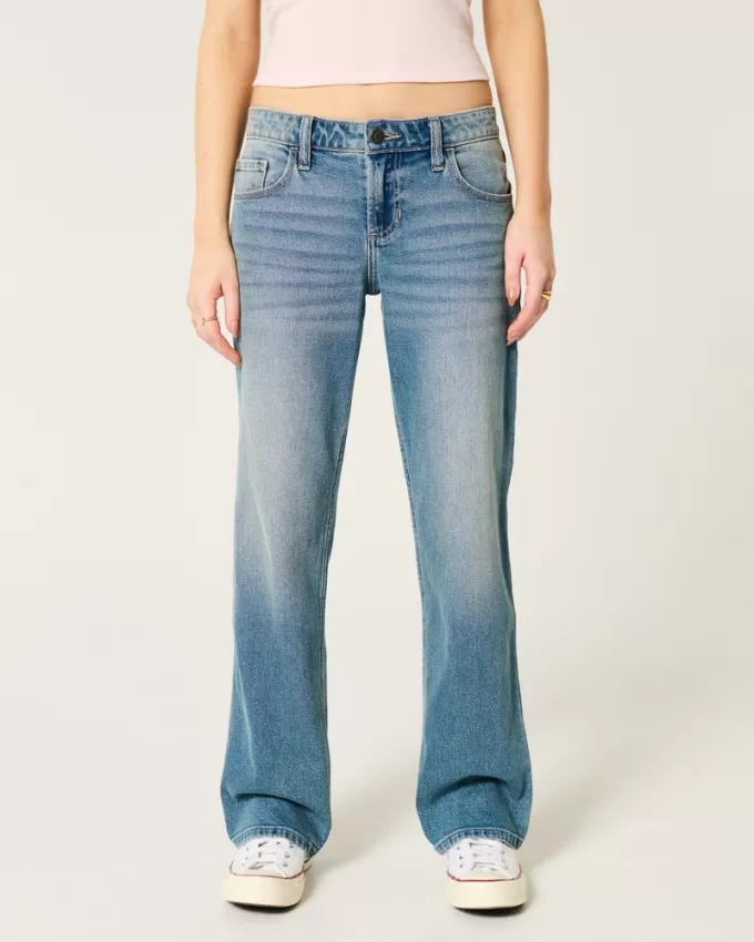 Low-Rise Medium Wash Relaxed Straight Jeans,Low-Rise Medium Wash Relaxed Straight Jeans