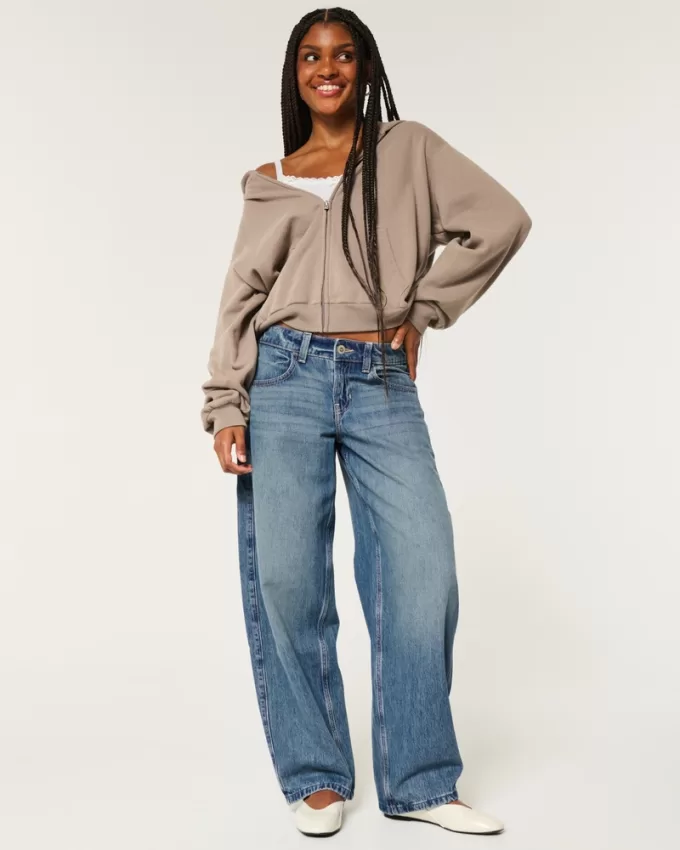 Low-Rise Medium Wash Tapered Baggy Jeans,Low-Rise Medium Wash Tapered Baggy Jeans