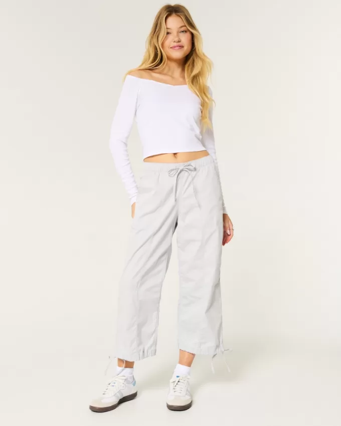 Low-Rise Poplin Baggy Capri Pants,Low-Rise Poplin Baggy Capri Pants