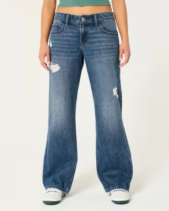 Low-Rise Ripped Dark Wash Baggy Jeans,Low-Rise Ripped Dark Wash Baggy Jeans